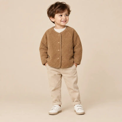 Teddy bomber jacket camel - 3Y boy lookbook pose 2