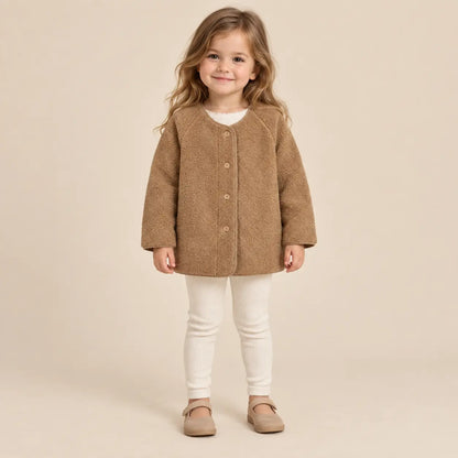 Teddy bomber jacket camel - 3Y girl lookbook pose 1