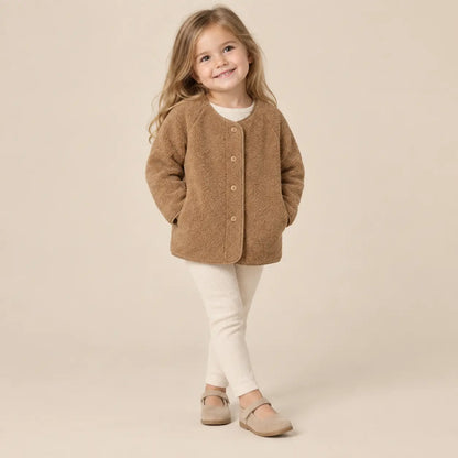 Teddy bomber jacket camel - 3Y girl lookbook pose 2