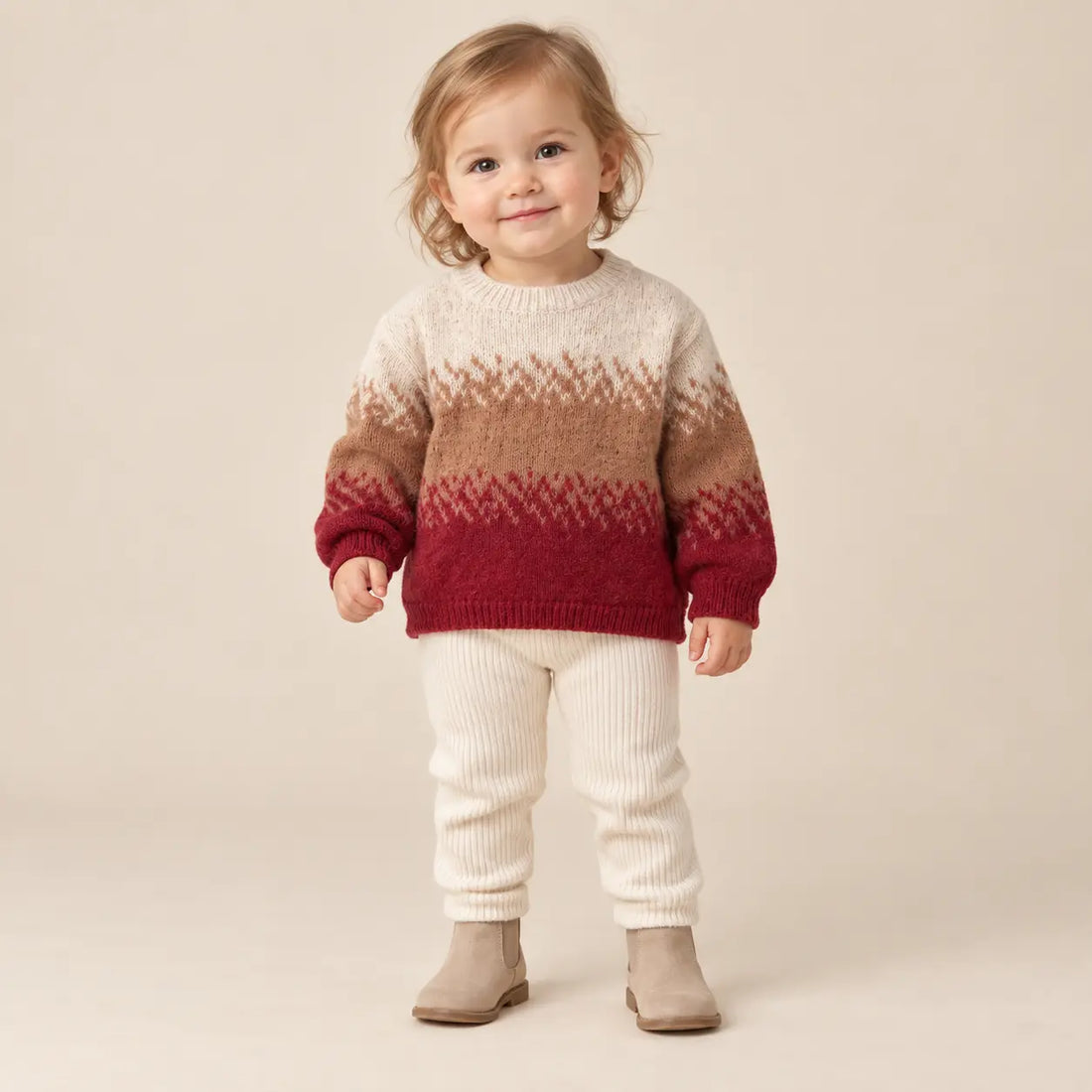 1 year girl wearing Tricolor Knitted Sweater