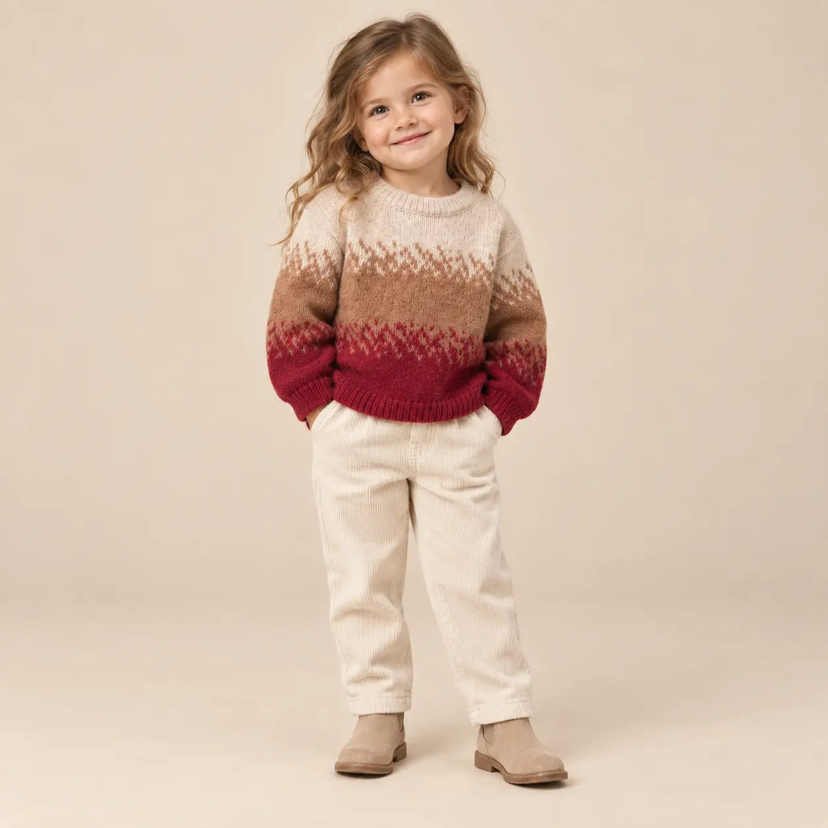 3 year girl wearing Tricolor Knitted Sweater