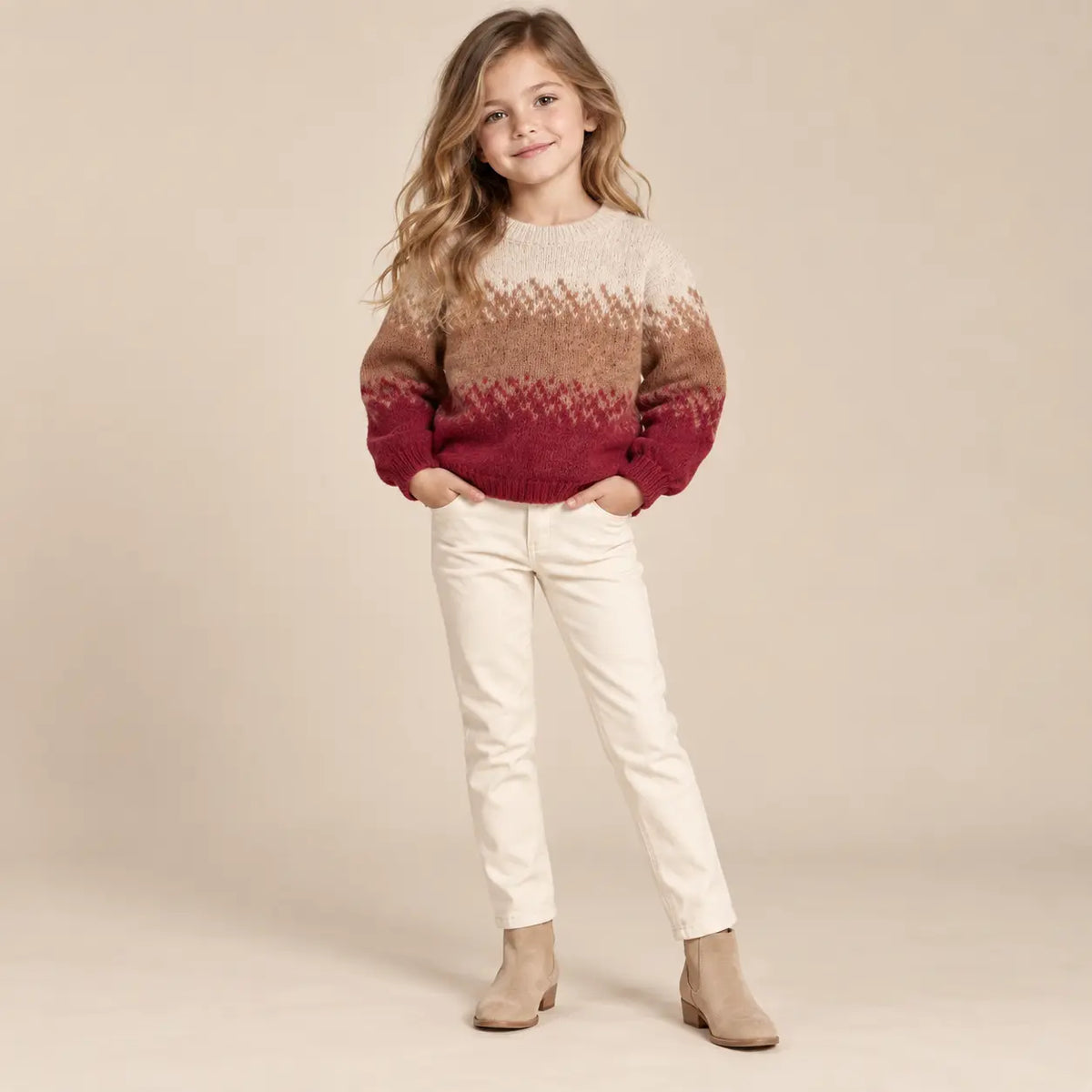 6 year girl wearing Tricolor Knitted Sweater