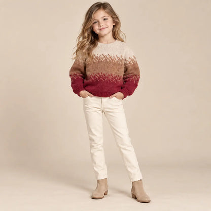6 year girl wearing Tricolor Knitted Sweater