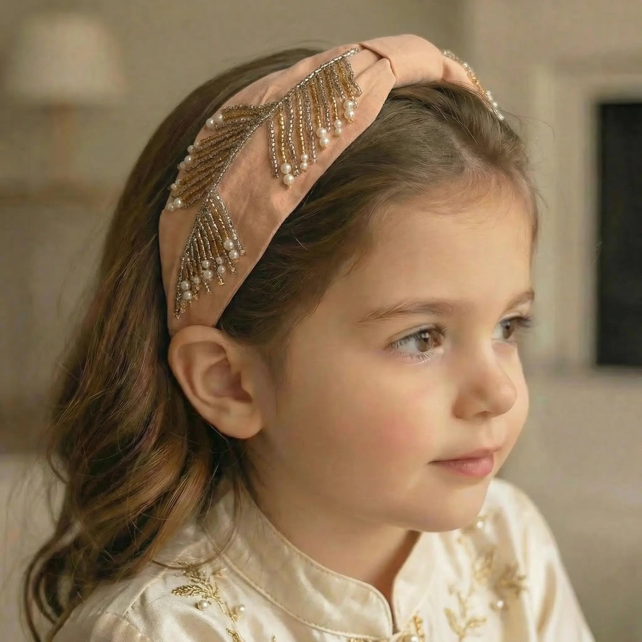 Feather Pearl Blush Headband Layalee