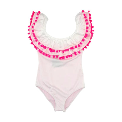 Sissi White Double Layer Pompon Hot Pink