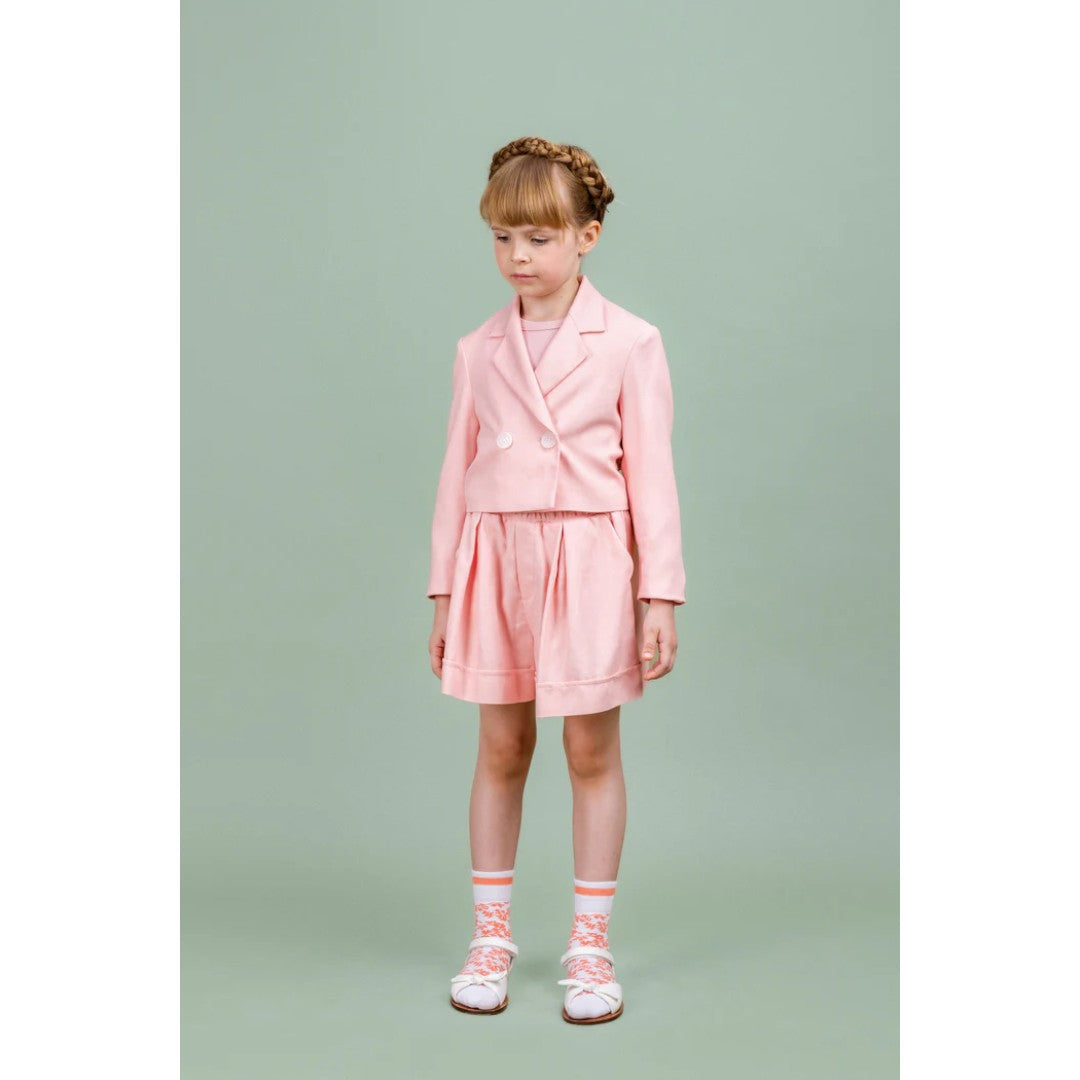 Pink Linen Blend Crop Jacket & Shorts