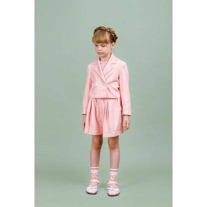 Pink Linen Blend Crop Jacket &amp; Shorts