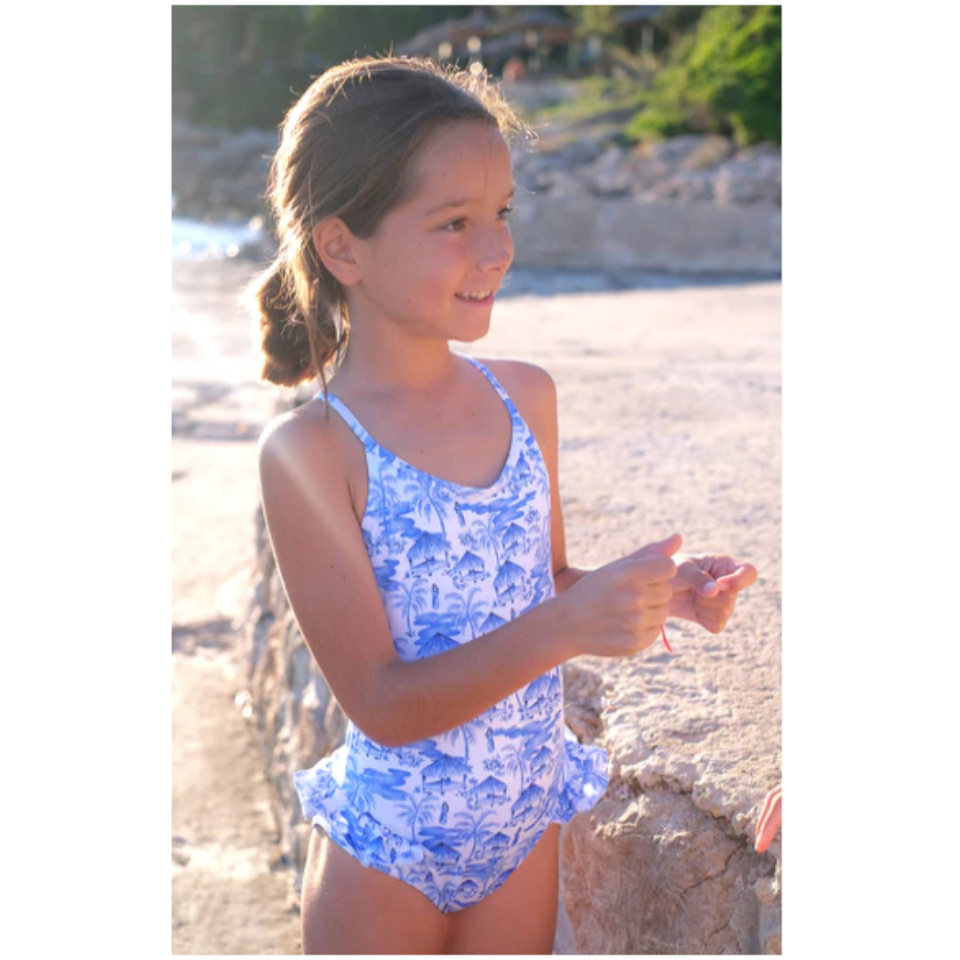 Tropical Paradise frill swimsuit - Blue