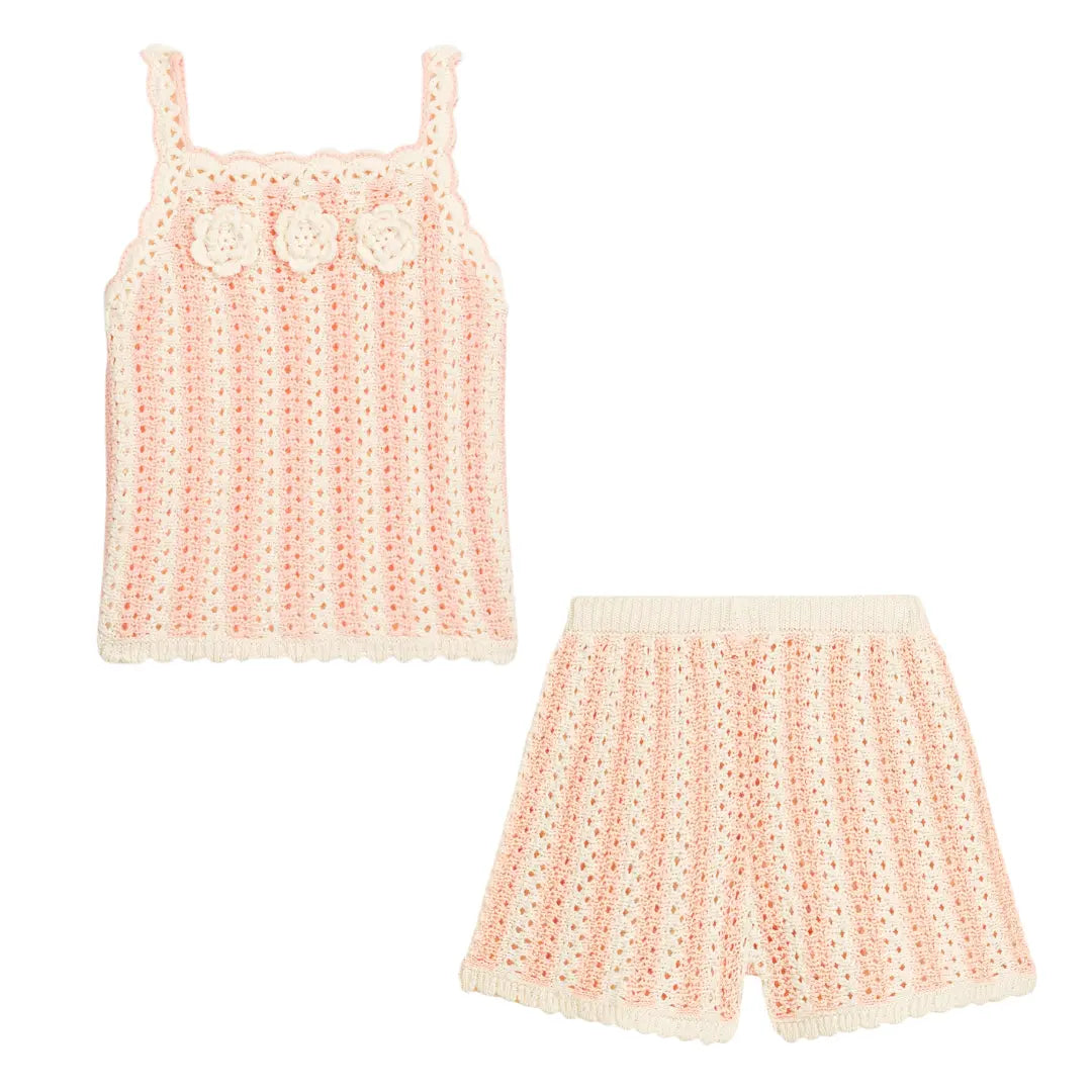 Larya Knit Top &amp; Mekylane Pink Striped Shorts Set for Girls LOUISE MISHA